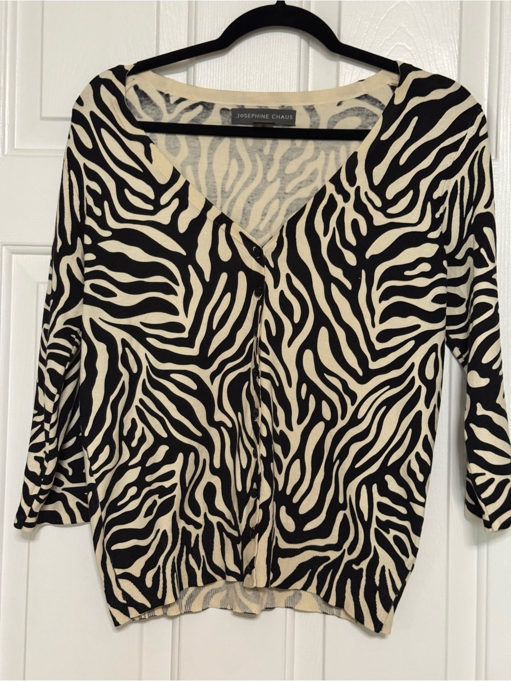 Josephine Chaus Black and Cream Zebra-Print Button-Front Top